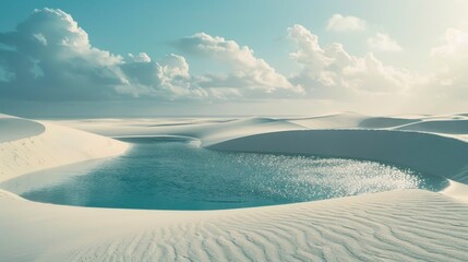 Aufkleber - A still body of water surrounded by sand dunes in a desert environment