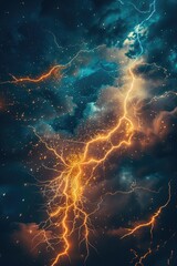 Poster - A bright flash of electricity illuminates the cloudy sky, highlighting the power of nature's displays