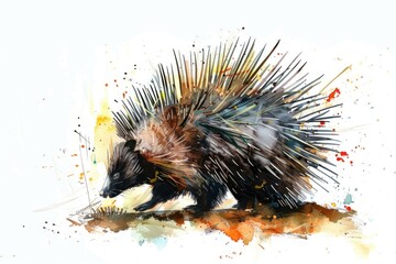 Aufkleber - A porcupine sitting on a white background, perfect for use in educational materials or as a symbol