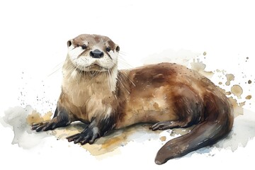 Aufkleber - A watercolor painting of an otter sitting on a white background