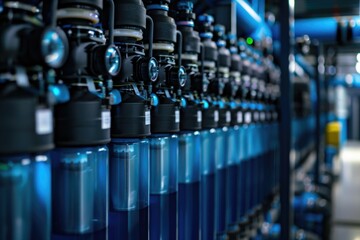 Poster - A collection of plastic water bottles arranged neatly in a row