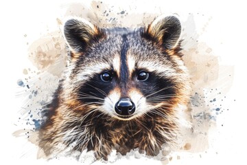 Poster - A close-up shot of a raccoon's face on a white background, great for illustrations and educational purposes