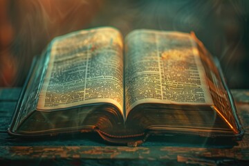 Poster - A person's favorite book sits on a wooden table, awaiting reading pleasure