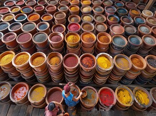 Wall Mural - A man and a woman are working in a spice market