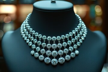 Wall Mural - A necklace with many diamonds is on display