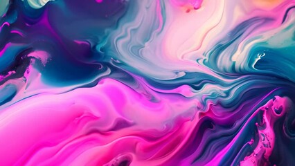 Poster - a digital artwork featuring fluid blue and pink shapes blending together in an abstract composition,