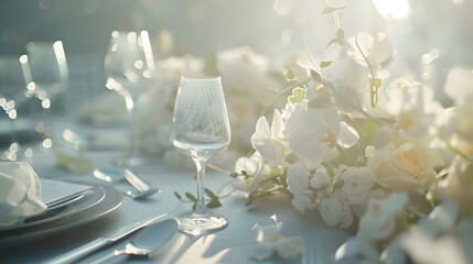 Poster - Beautiful decorated wedding table with festive cutlery flowers and italian wedding decoration Selective focus : Generative AI