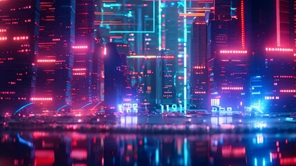 Poster - A city of neon lights and towering buildings in a futuristic setting, Create a futuristic visualization of secure data transmission
