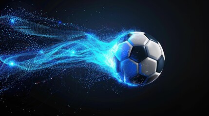 Poster - glowing soccer ball with blue light trails. generative ai