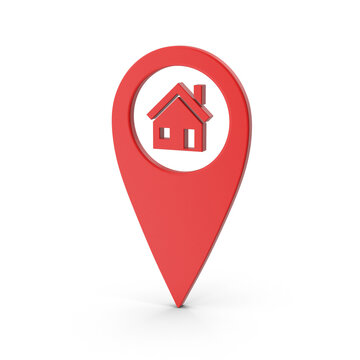 3d pinpoint home , 3d map pointer. Red navigator symbol isolated on transparent background