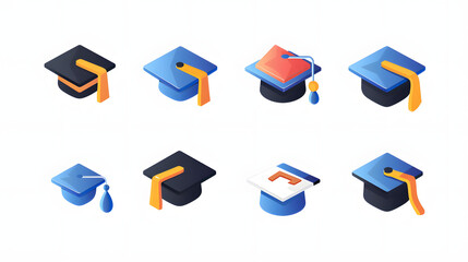 Wall Mural - graduation icon set, cap, education flat design vector illustration in 6 colors options for webdesign and mobile applications isolated on white background, space for captions, png