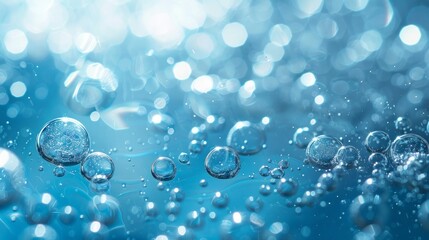 Poster - Blue water bubbles with bokeh background