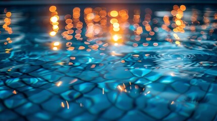 Poster - Twinkling lights reflected in pool water