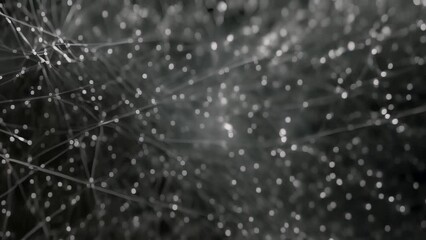 Poster - Black and white network of dots connected by lines forming a complex web pattern, Data streams intersecting in a web of lines and dots
