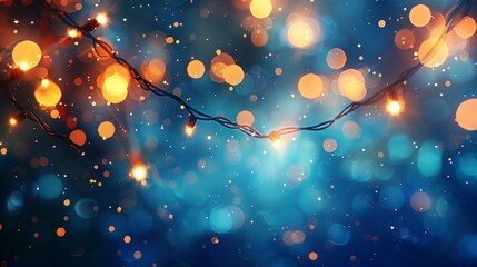 Poster - String lights with bokeh effect against a blue background