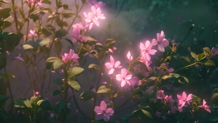 Poster - Delicate pink flowers contrasting against a dark background, showcasing their vibrant beauty, Delicate florals blooming in the darkness