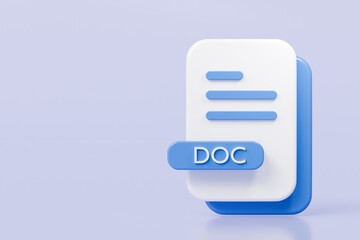 Fototapete - 3d file doc icon. minimal word document icon. document form. business work company icon concept. 3d render.