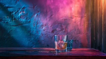 Wall Mural - Glass of Whiskey with Colorful Lighting