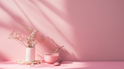 Wall Mural - Minimalist Pink Decor with Flowers and Accessories