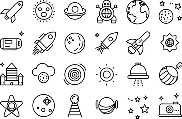 Wall Mural - Space & Astronomy related concept  such as planet, star, moon, telescope & many more editable stroke outline icons isolated on white background flat vector illustration