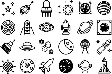 Wall Mural - Space & Astronomy related concept  such as planet, star, moon, telescope & many more editable stroke outline icons isolated on white background flat vector illustration