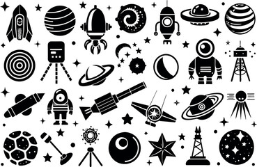 Wall Mural - Space & Astronomy related concept  such as planet, star, moon, telescope & many more editable stroke outline icons isolated on white background flat vector illustration