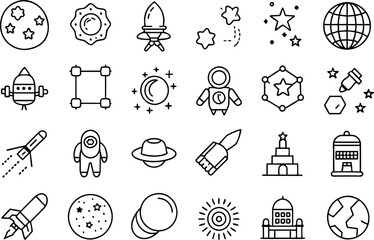 Wall Mural - Space & Astronomy related concept  such as planet, star, moon, telescope & many more editable stroke outline icons isolated on white background flat vector illustration