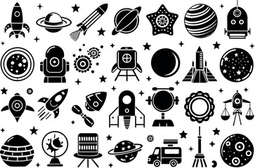 Wall Mural - Space & Astronomy related concept  such as planet, star, moon, telescope & many more editable stroke outline icons isolated on white background flat vector illustration