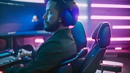 Poster - gamer playing in a neon lit room generative ai