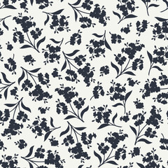 Wall Mural - floral seamless pattern with forget-me-not flowers silhouettes. vector black and whtie floral print