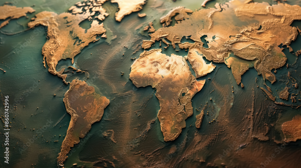 detailed relief map of the world with golden textures Stock ...