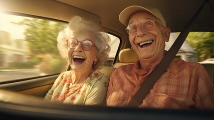 Wall Mural - Senior couple enjoying a car ride together.