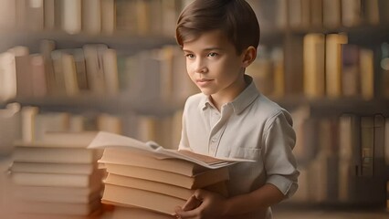 Poster - Boy Holding Books in Library Generative AI