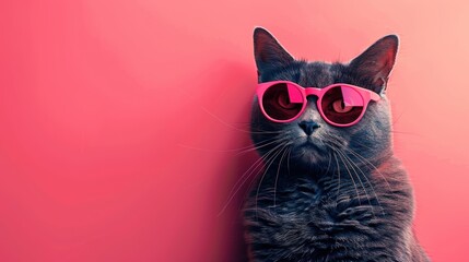 Wall Mural - Feline Fashionista: AI-Generated Cat with Pink Glasses