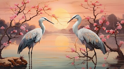 Wall Mural - flamingos in the lake