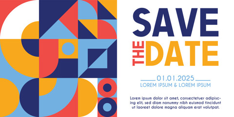 Poster - Save the date banner with geometric shapes. Can be used for business, marketing and advertising. logo graphic design of event summit made for Technology and upcoming events.	
