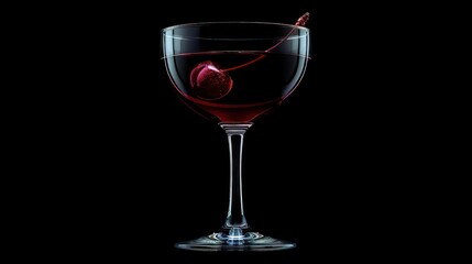 Wall Mural - A coupe glass filled with a deep red drink, a single cherry floating inside