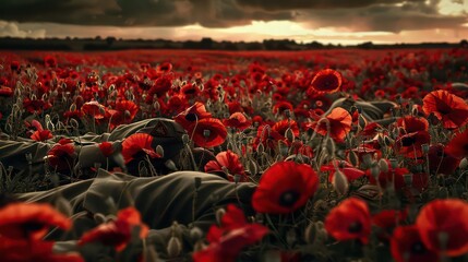 Wall Mural - A field of poppies interspersed with silent