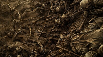 Wall Mural - A mass grave being filled with the bodies of soldiers