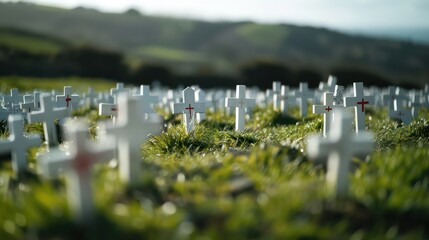 Wall Mural - Rows of white crosses in a military cemetery