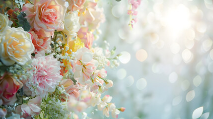 Poster - Soft focus of wedding backdrop with flower and wedding decorationFloral backdropsFlower background : Generative AI