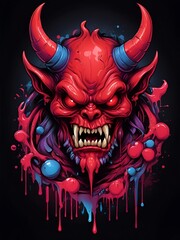 Sticker - A demonic looking face with red horns and a mouth full of teeth