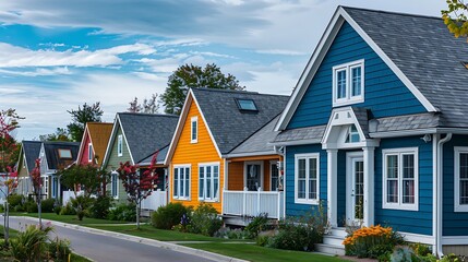 Wall Mural - series of quaint cottages in a seaside village