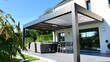 © Abdul - sleek, modern pergola with adjustable louvers, perfect for controlling sunlight and shade in a minimalist garden setting