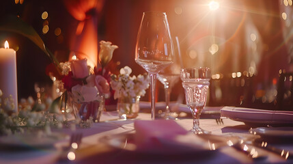 Poster - Beautiful decorated wedding table with festive cutlery flowers and italian wedding decoration Selective focus : Generative AI