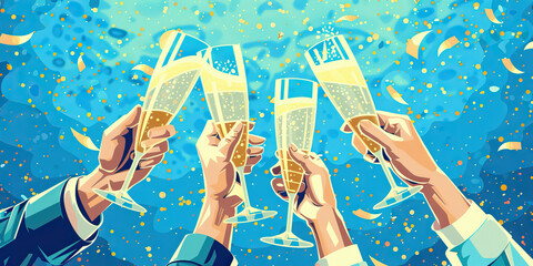 The sound of popping champagne fills the air as the winners of the contest raise their glasses in a toast to their success