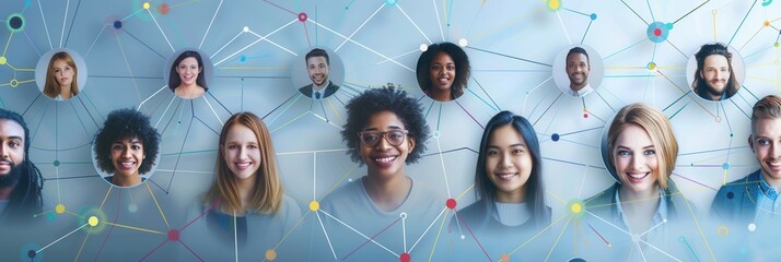 Poster - A diverse group of people connected through a digital network, showcasing the power of online communities. Generative AI