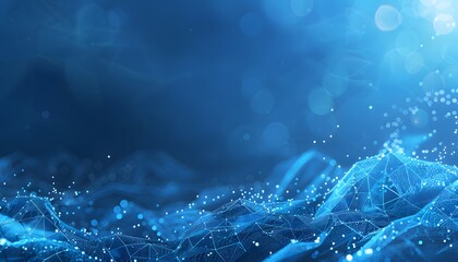 Digital particles and cyber network on abstract blue backdrop