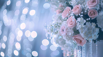 Poster - selected focus wedding decoration  wedding decoration flower arrangement on bokeh background : Generative AI