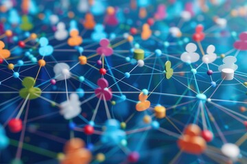Fototapete - Abstract illustration of a social media network, highlighting the interconnectedness of communities and groups. Generative AI